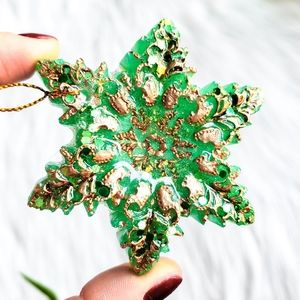 Handmade Christmas Tree Ornaments, Star, Snowflake, Green / Gold